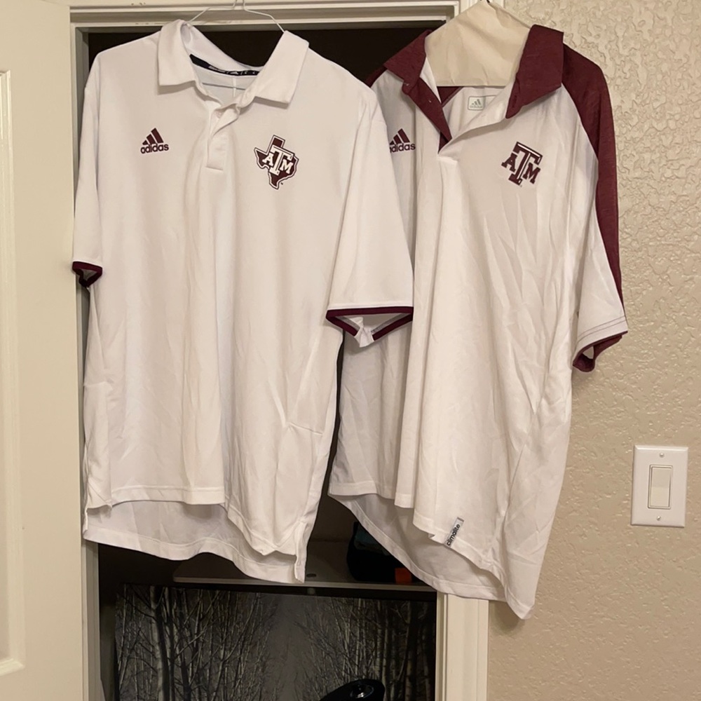 Two men’s extra large Adidas Texas A&M shirts